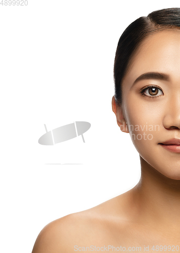 Image of Portrait of beautiful asian woman isolated on white studio background. Beauty, fashion, skincare, cosmetics concept.