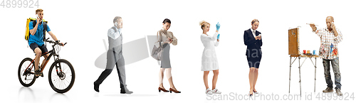 Image of Group of people with different professions isolated on white studio background, horizontal