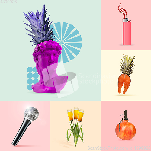 Image of Modern design. Contemporary art collage on multicolored trendy background