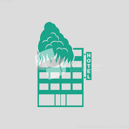 Image of Hotel building in fire icon