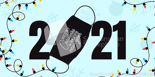 Image of Greeting card decorated for New Year 2021 and Christmas. Flyer with copyspace