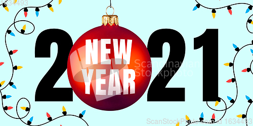 Image of Greeting card decorated for New Year 2021 and Christmas. Flyer with copyspace