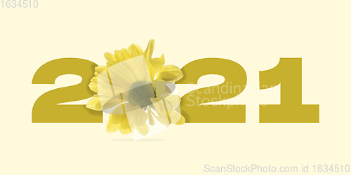 Image of Greeting card decorated for New Year 2021 and Christmas. Flyer with copyspace