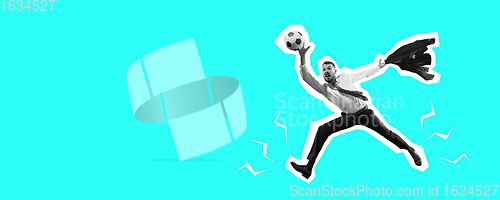 Image of Collage in magazine style with bright background and emotional man
