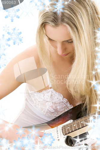 Image of guitar girl in white lingerie