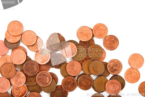 Image of Close-up of coins on white background