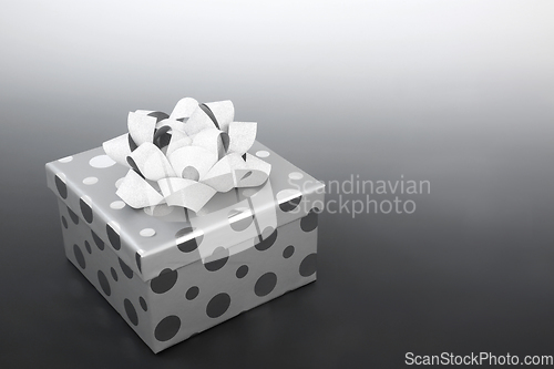 Image of Silver Grey Polka Dot Gift Box with Bow