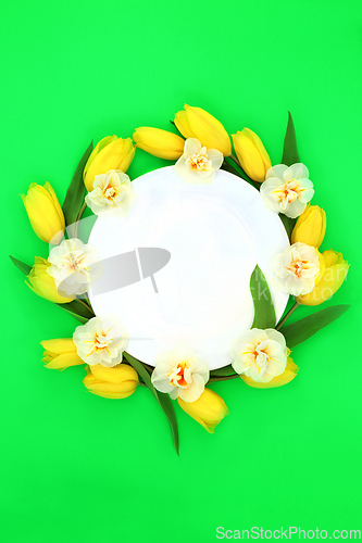 Image of Narcissus and Tulip Flower Abstract Spring Wreath