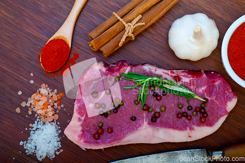 Image of raw uncooked  ribeye beef steak butcher selection