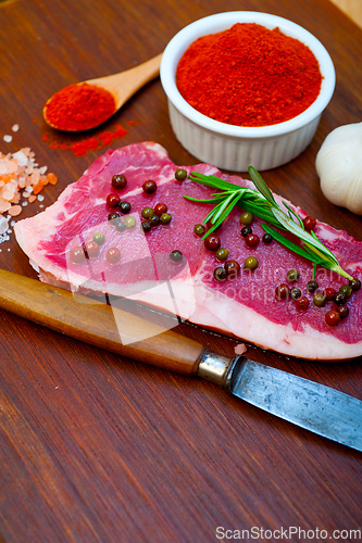 Image of raw uncooked  ribeye beef steak butcher selection