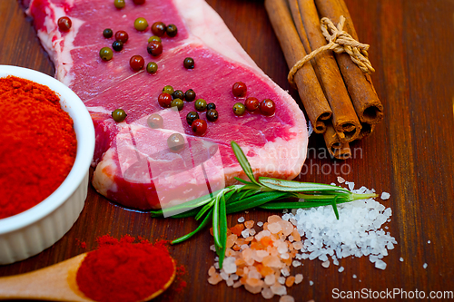 Image of raw uncooked  ribeye beef steak butcher selection