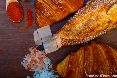 Image of French fresh croissants and artisan baguette tradition