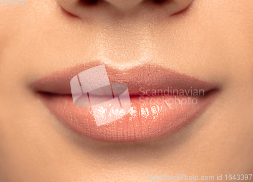 Image of Close up young woman\'s portrait isolated white background. Cosmetics and makeup, natural and eco treatment, skin care.