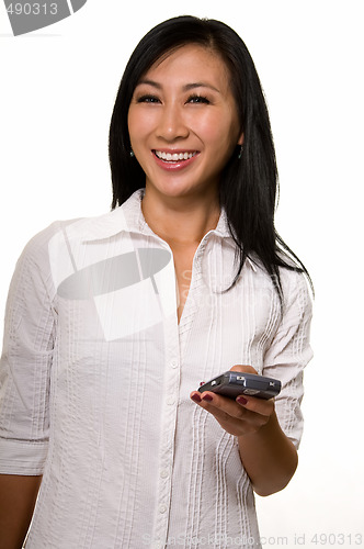 Image of Smiling brunette woman