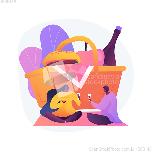 Image of Indoor picnic abstract concept vector illustration.