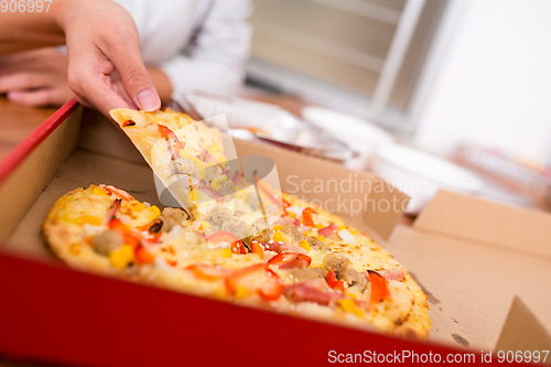 Image of Having pizza at home