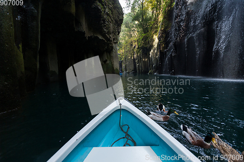 Image of Tourist boat travel in Takachiho gorge