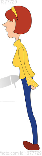 Image of A color illustration of a woman wearing yellow top and blue pant