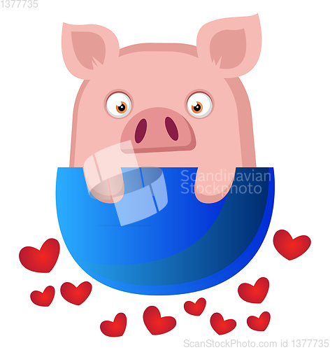 Image of Piggy in cute little bowl, illustration, vector on white backgro