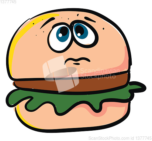 Image of Sad burger, vector or color illustration.