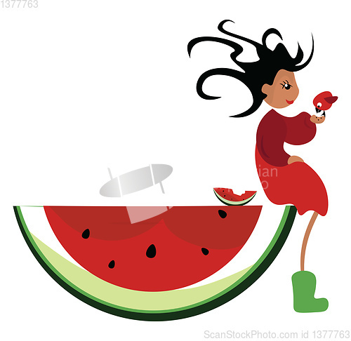 Image of Watermelon and girl, vector or color illustration.