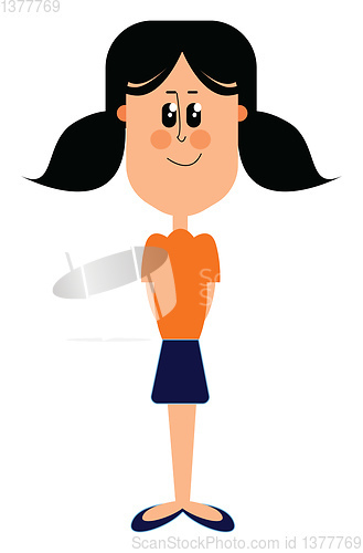 Image of Little girl wearing yellow top and blue skirt, vector or color i
