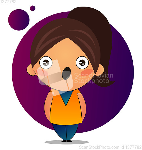 Image of Cute girl with brown ponytail is surprised, illustration, vector