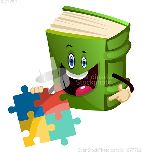 Image of Green book is playing puzzle, illustration, vector on white back