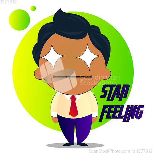 Image of Boy in a suit with curly hair and stars in his eyes, illustratio