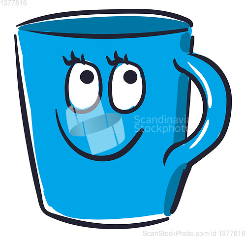 Image of Happy blue cup, vector or color illustration.