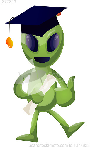 Image of Graduating alien, illustration, vector on white background.