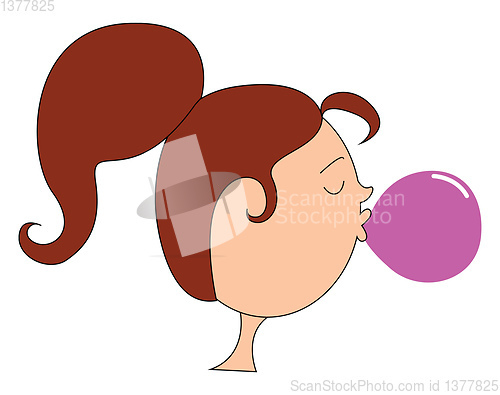 Image of Girl chewing gum, vector or color illustration.