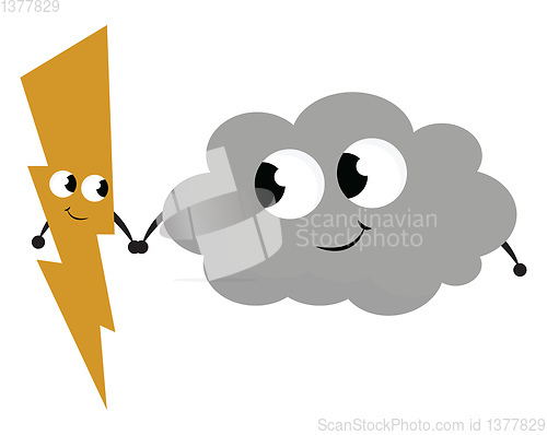 Image of Image of cloud with lighting - thunderbolt, vector or color illu