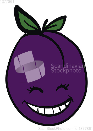 Image of A purple smiling plum, vector or color illustration.