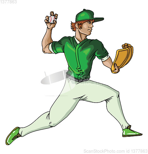 Image of Baseball player throws the ball, illustration, vector on white b