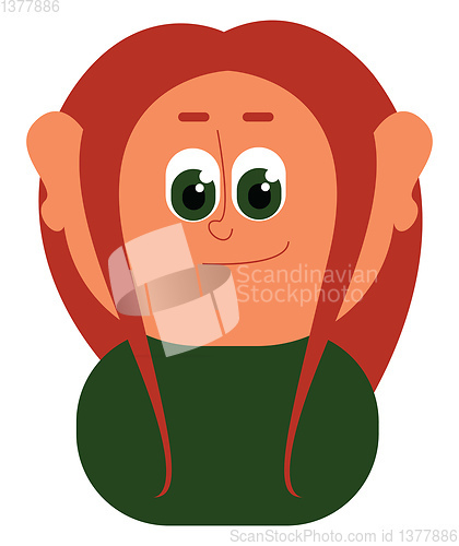 Image of Little girl in green dress, vector or color illustration.