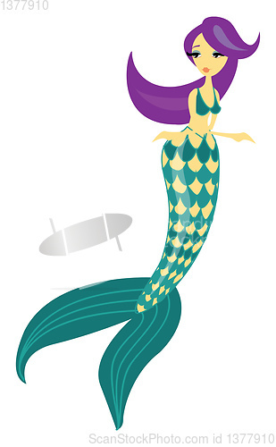 Image of Blue-tailed bra wearing scary woman mermaid, vector or color ill