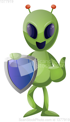 Image of Alien with badge, illustration, vector on white background.