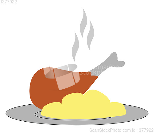 Image of Mashed potatoes and chicken meal, vector or color illustration.