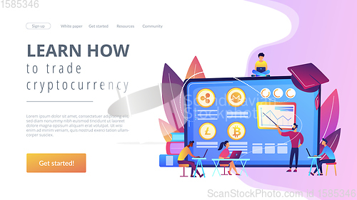Image of Cryptocurrency trading courses concept landing page