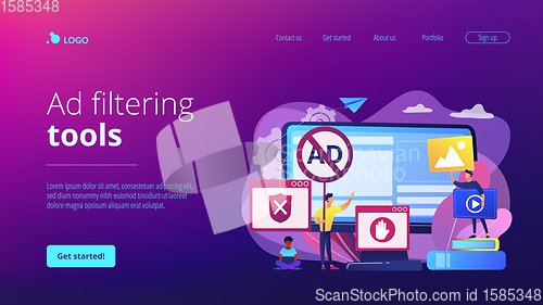 Image of Ad blocking software concept landing page.