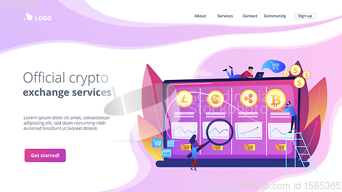 Image of Cryptocurrency trading desk concept landing page