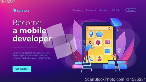 Image of Mobile app development courses concept landing page