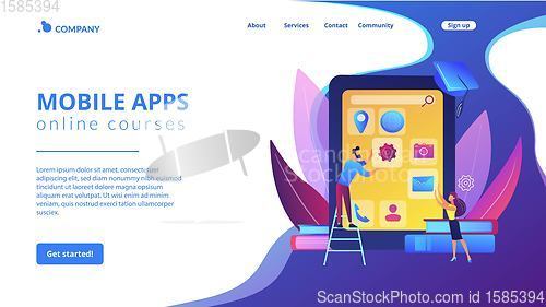 Image of Mobile app development courses concept landing page