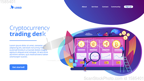 Image of Cryptocurrency trading desk concept landing page