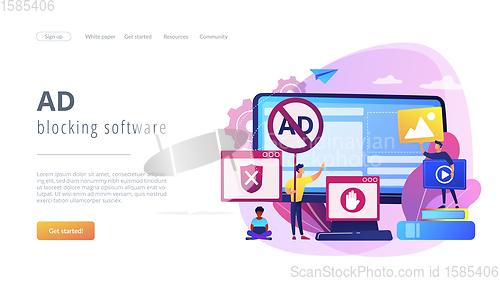 Image of Ad blocking software concept landing page.