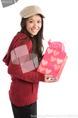 Image of Asian girl with valentine gift