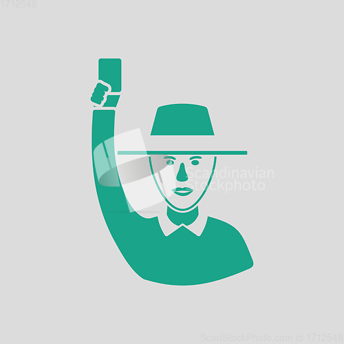 Image of Cricket umpire with hand holding card icon