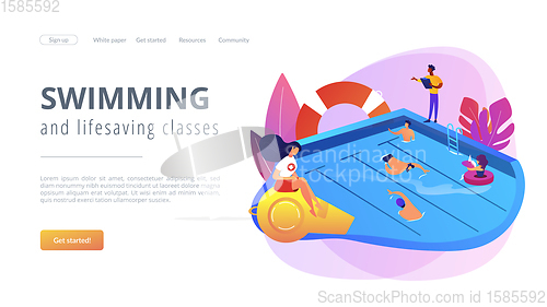 Image of Swimming and lifesaving classes concept landing page.