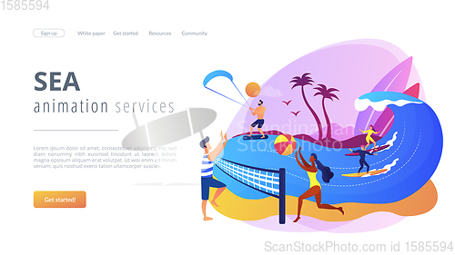 Image of Summer beach activities concept landing page.